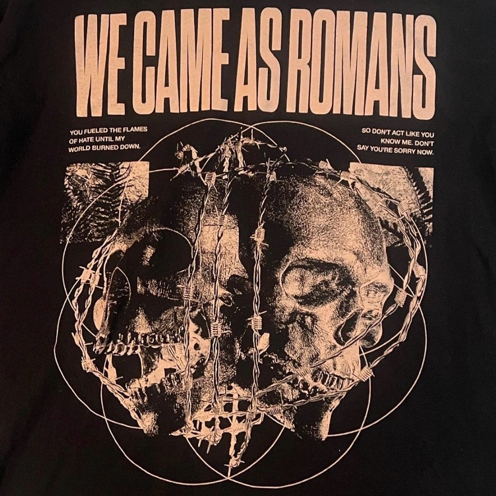 We Came As Romans Band Long Sleeve Skull Barbed Wire Graphic Tee Black Mens - Picture 3 of 3